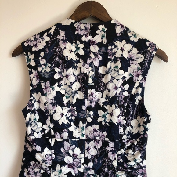 ADRIANNA PAPELL Floral Sheath Formal Tank Sleeveless Midi Dress Blue - Picture 8 of 12